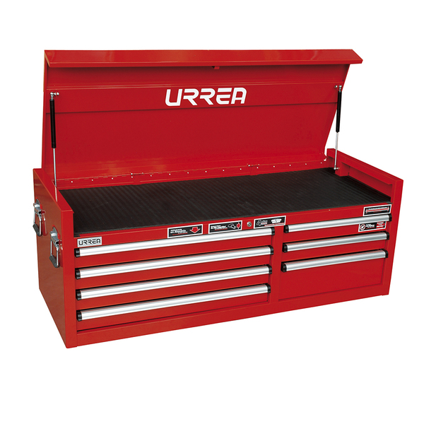 Urrea M-Series Top Chest/Cabinet, 7 Drawer, Red, Steel, 56 in W x 20-3/4 in D x 21-3/4 in H M56S7